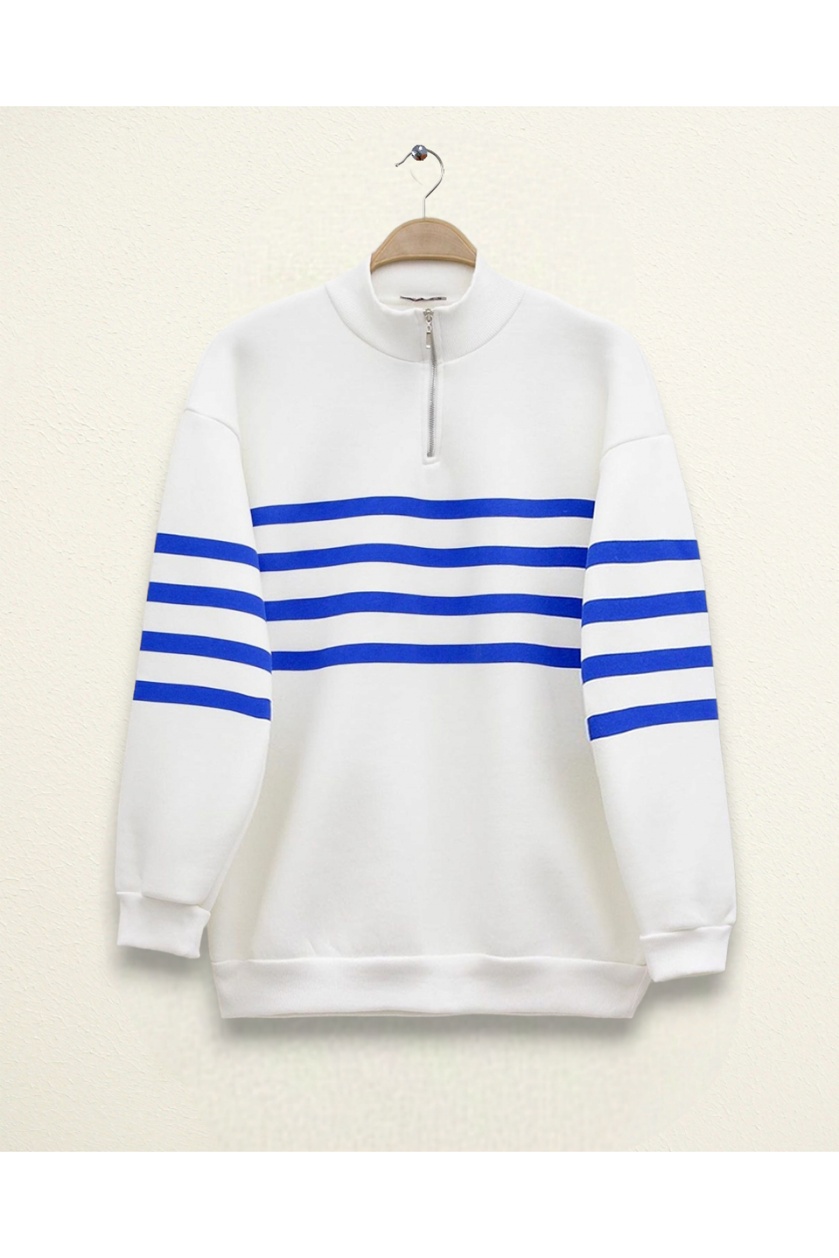 Fermuralı Uç İp Kıslık Polar Sweat (5004)-Saks
