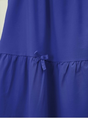 Kurdele Detaylı Parçalı Beli Lastikli Etek -Saks