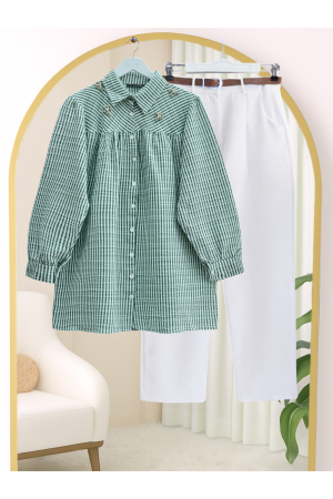 Striped Shirt with Stone and Bead Detail on Top -Green