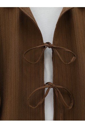 Önü Bağlamalı Etekli Krinkıl Takım  -Kahve