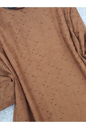 تونيك بأكمام مرنة وتنورة مقطعة -بني كاشف