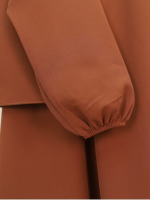 Fiyonk Detaylı Kolu Lastikli Etekli Takım -Kahve