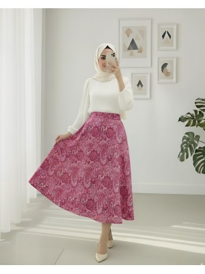 Beli Lastikli Etnik Desen Kloş etek -Vişne