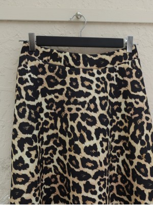 Leopar Desen Beli Lastikli Scuba Etek -Bej