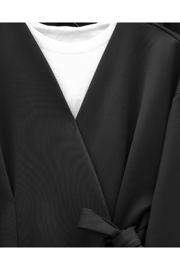 Beli Çift Bağlamalı Scuba Kimono Takım  -Siyah