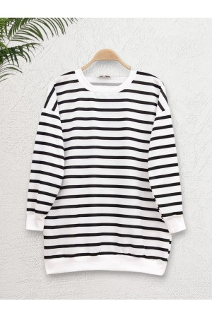 Side Striped Crew Neck Sweat -Black