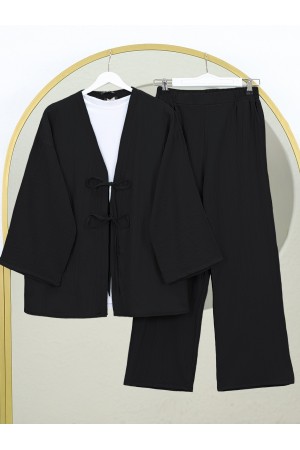 Crinkle Suit with Double Laced Front Trousers  -Black