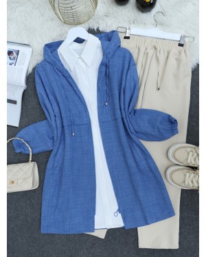 Linen Cap with Pocket Detail -İndigo