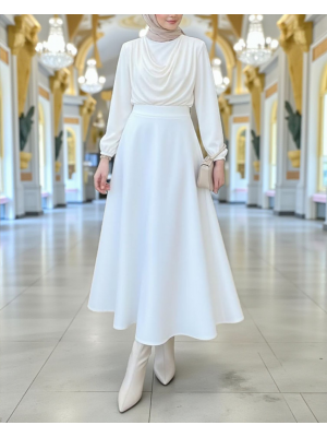 Bol Kiloş Sukuba Puf Etek   -Beyaz