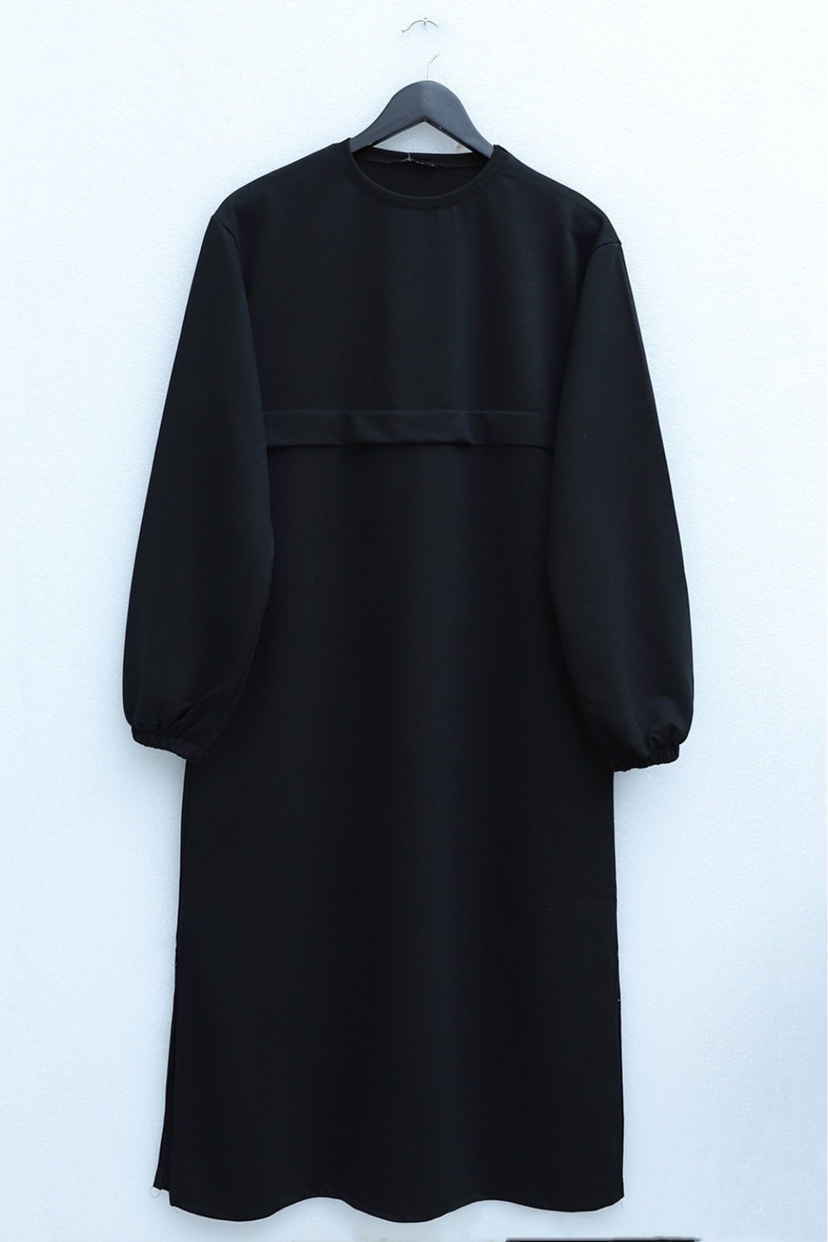 Round Neck Top Long Two Thread Combed Cotton Suit -Black