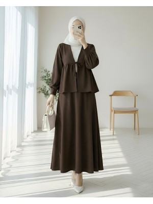 Beli Bağlamalı Etekli Oysho Takım -K. Kahve