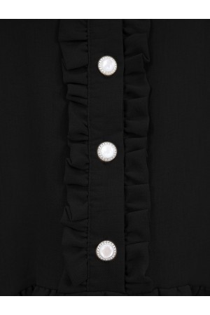 بدلة كتان بنصف أزرار مع كشكشة أمامية -أسود