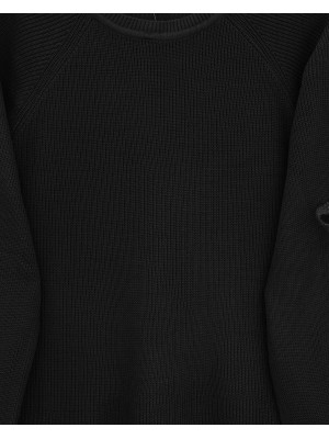 Omuzu Saç Örgülü Salaş Triko Tunik -Siyah