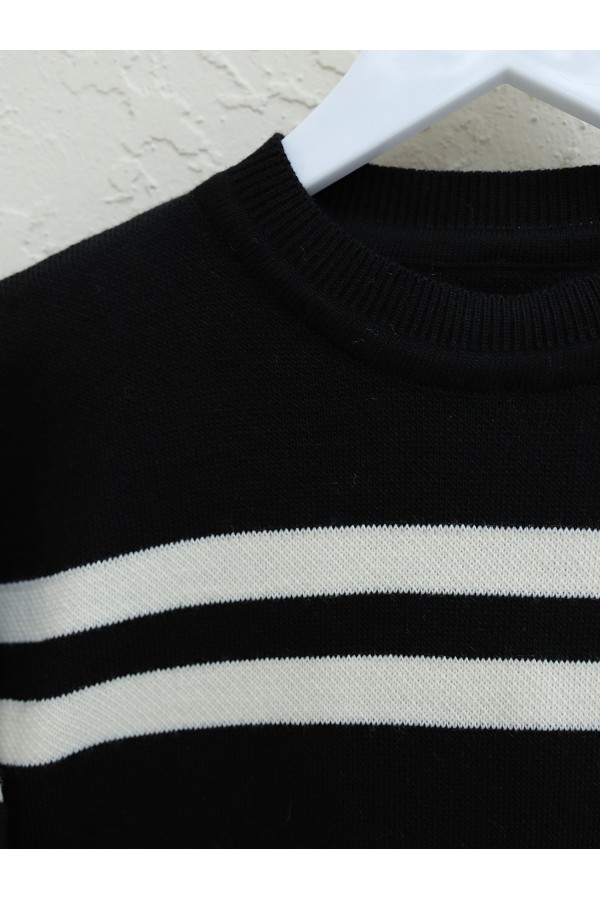 Round Neck Balloon Sleeve Knitwear Set -Black