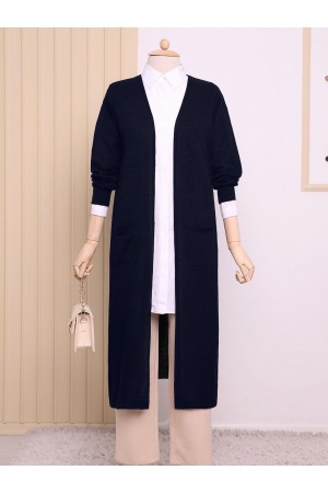 Cepli Tesettür Uzun Hırka  -Laci