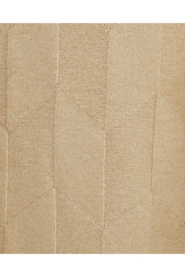 Round Neck Loose Patterned Knitwear Sweater -Light Mink