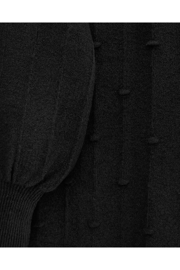 Soft Knit Sweater with Side Slits and Pompoms -Black