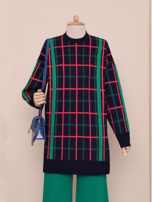 Kare Desenli Çift Kat Salaş Triko Tunik -Laci