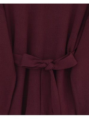 Kolu Katlamalı Beli Kemerli Yırtmaçlı Triko Takım  -Bordo