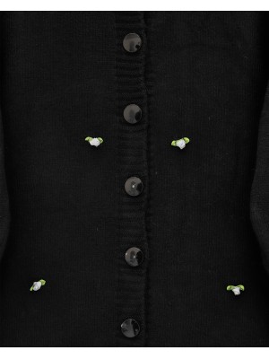 كارديجان ناعم مع تفاصيل زهور بأزرار -أسود