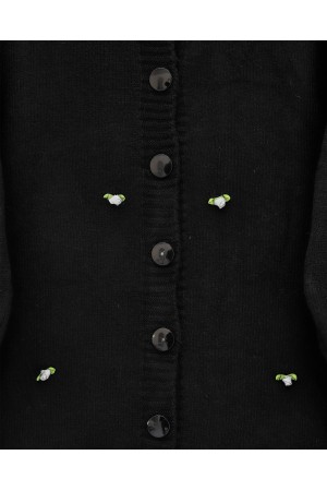 كارديجان ناعم مع تفاصيل زهور بأزرار -أسود