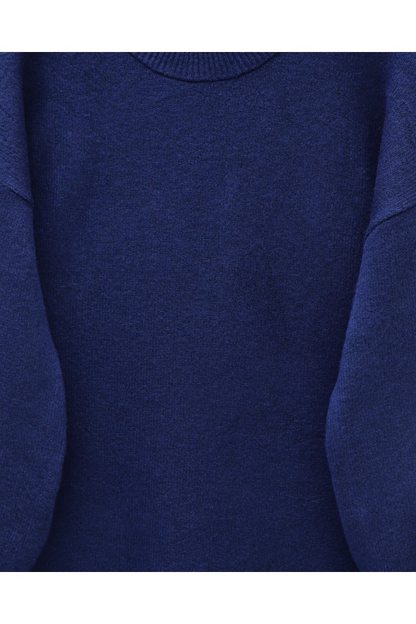 Round Neck Soft Knit Sweater with Flower Detail on the Sleeves -Navy blue