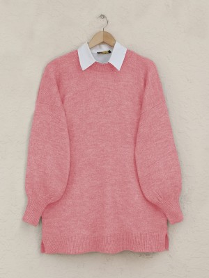 Round Neck Balloon Sleeve Casual Knitted Sweater -Puppies mouth