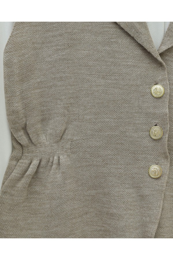 Buttoned V-Neck Vest and Trousers Knitwear Set -Light Mink