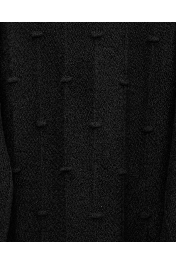 Soft Knit Sweater with Side Slits and Pompoms -Black