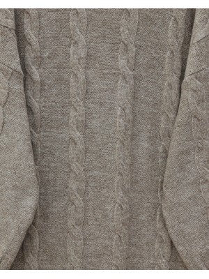 Saç Örgü Desen Yumoş Triko Kazak -Toprak