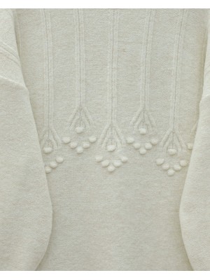Şerit Ve Ponpon Detaylı Yuvarlak Yaka Yumoş Triko Tunik -Ekru