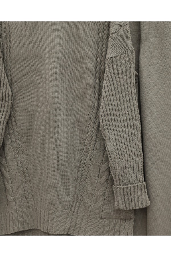 Knitted Patterned Long Back Knitwear Suit - Soil