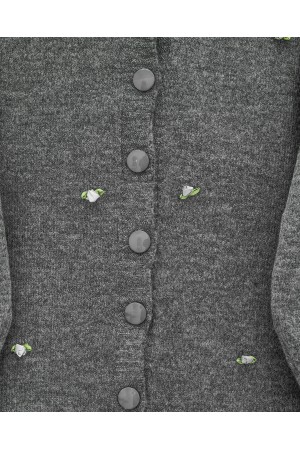 كارديجان ناعم مع تفاصيل زهور بأزرار -لون مدخن