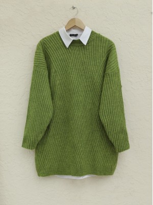 Yürütme Örgü Baklava Desenli Triko Tunik -Haki