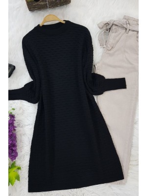 Kabartma Desen Triko Tunik -Siyah