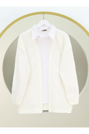 Ajurlu  Desenli Baharlık Hırka  -Beyaz