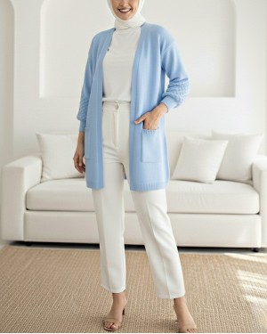 Balon Kol Kolu Ponponlu Cepli Hırka   -Bebe Mavi