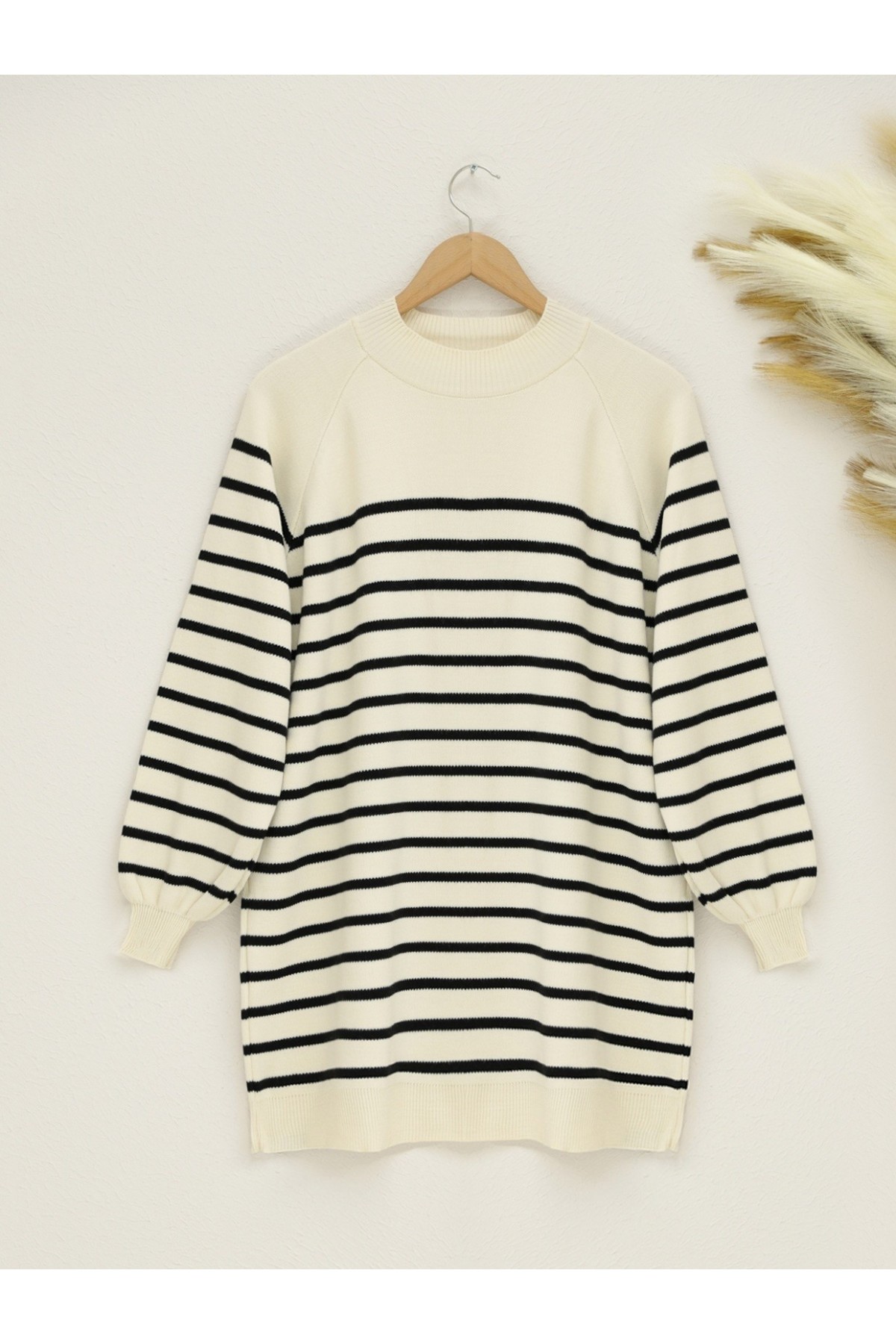 Plain Half-Neck Knitwear Tunic -Ecru