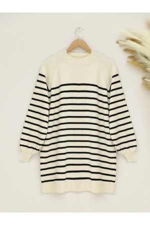 Yarım Boğazlı Triko Tunik -Ekru