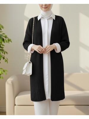 Eteği Desenli Ajurlu Hırka -Siyah