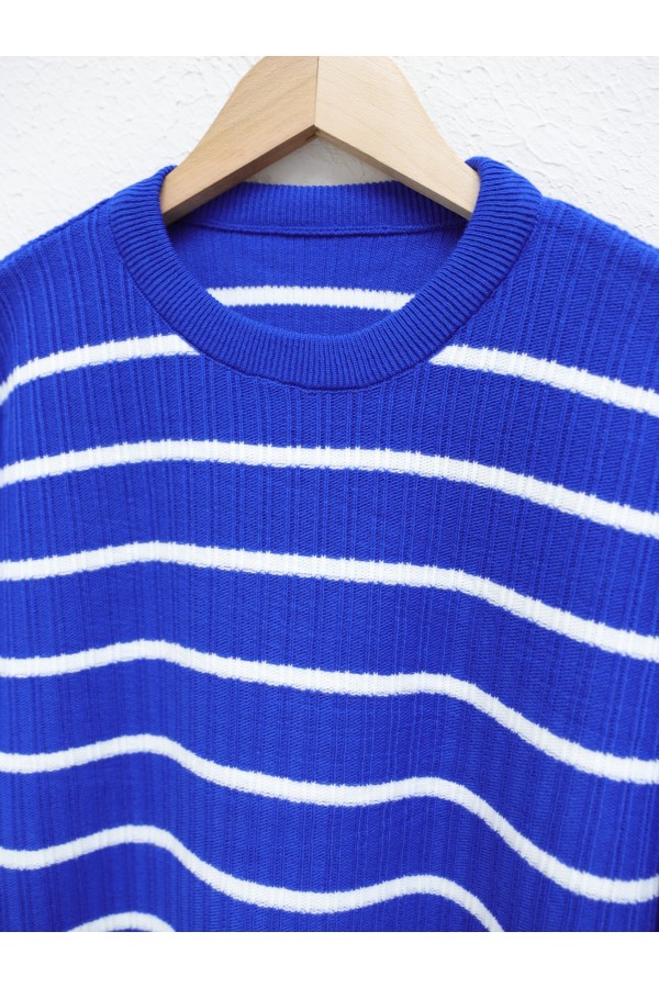 Bisiklet Yaka Fitilli Triko Tunik -Saks