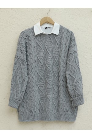 Honeycomb Pattern Loose Knitwear Sweater     -Grey
