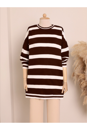 تونيك تريكو حجاب شتوي مخطط    -بنى