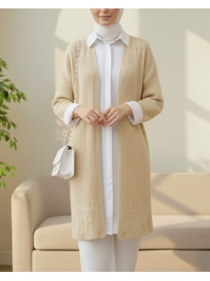 Openwork Cardigan with Patterned Skirt -Mink color