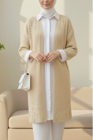 Openwork Cardigan with Patterned Skirt -Mink color