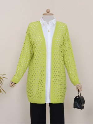 Fileli Baharlık Araboy Triko Hırka -Yağ Yeşili