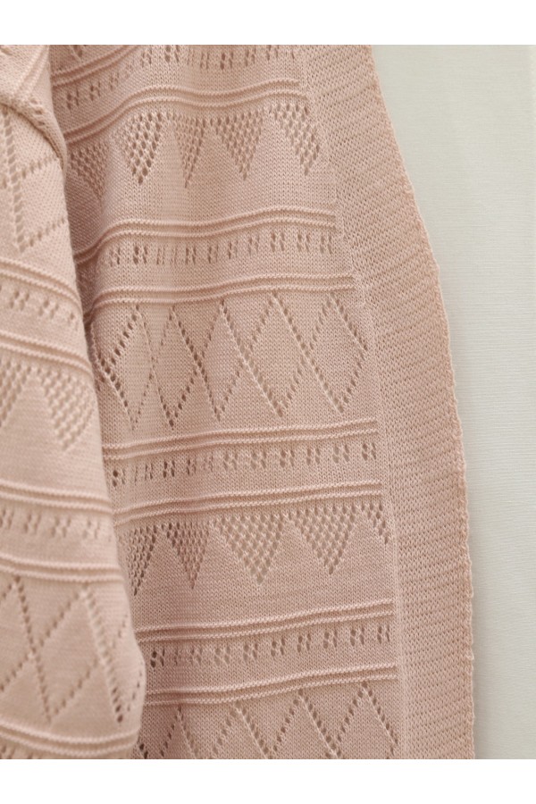 Mixed Patterned Openwork Knitwear Cardigan -Powder