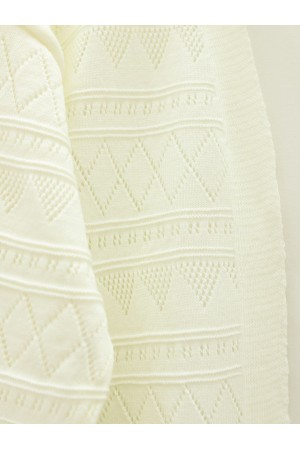 Karışık Desenli Ajurlu Triko Hırka  -Ekru