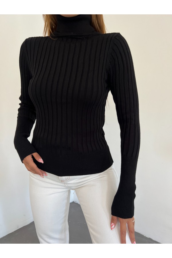 Turtleneck Corduroy Knitwear Sweater -أسود