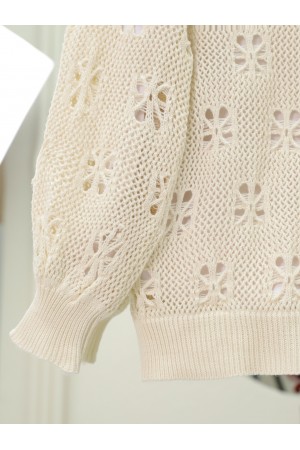 Buttoned Openwork Arabboy Knitwear Cardigan -Cream color